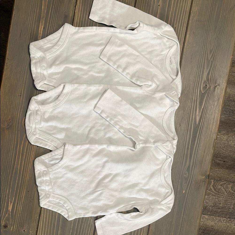 Carter’s White Long Sleeve Baby Onesies Size 3M